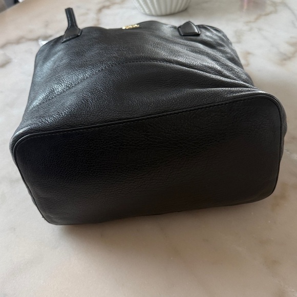 Tory Burch Michelle Leather Black Tote Bag Gold Logo - Picture 5 of 14